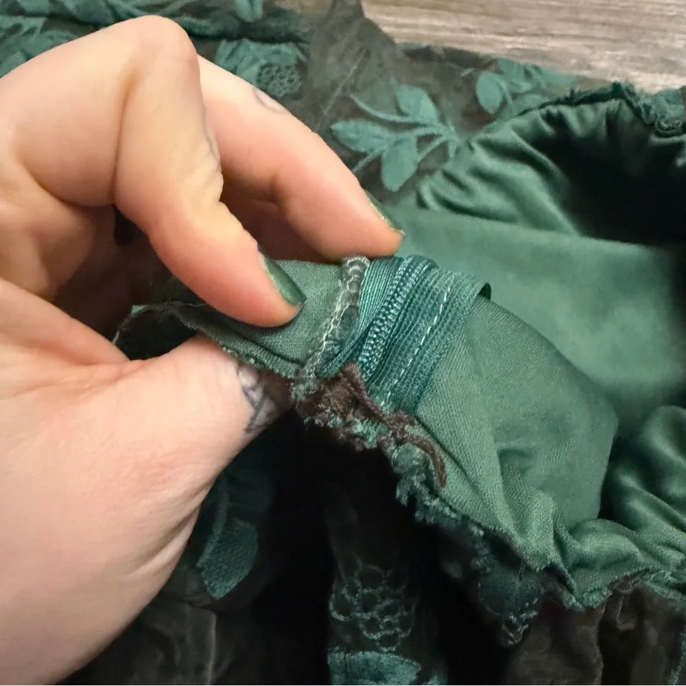 Y2K Vintage Embroidered Floral Foliage Tulle Midi Skirt (Forest Green) L/XL